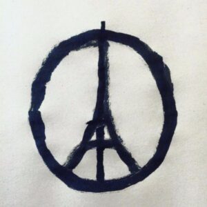 Imagen es la fusión de la Torre Eiffel con el símbolo de la paz, realizado por el diseñador francés Jean Jullien.